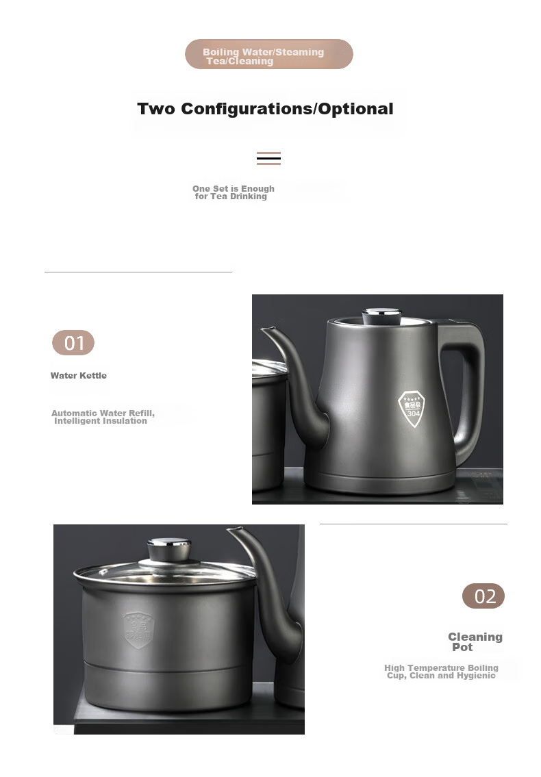FUNORK Fully Automatic Electric Kettle with Tea Table, 304 Stainless Steel Integrated Tea Table And Coffee Table, Built-In Electric Teapot, Tea Set And Electric Tea Stove HL-602 Cleaning Model 1L 6
