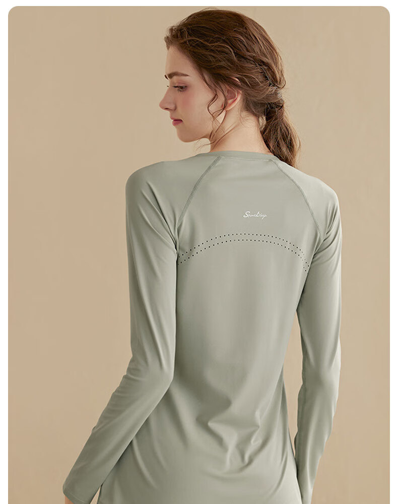 XUEXIMAN Yoga Wear Sports Top for Women, Spring And Autumn Quick-Dry Long-Sleeve T-Shirt, Mid-Length, Hip-Covering, Slimming, Breathable, for Running And Fitness 4