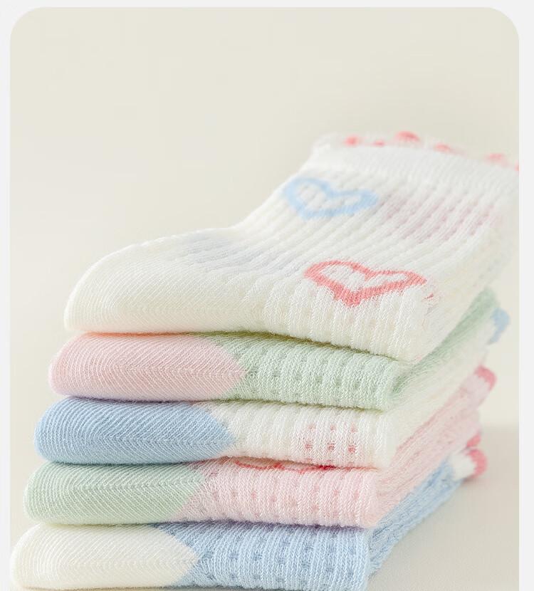 MiiOW Children's Socks, Summer Girls' Thin Mesh Cotton Socks, Skin-Friendly Breathable Antibacterial Socks for Older Children And Students, Short Socks, 5 Pairs Per Pack 8