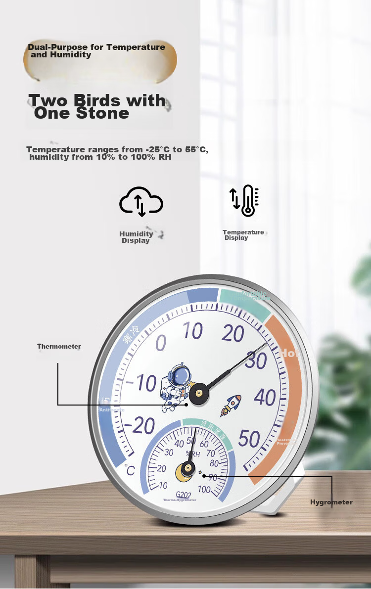Baoshi Indoor Thermometer And Hygrometer for Office, Home, Baby Room Wall-Mounted Analog Dry And Wet Temperature Gauge without Battery Astronaut 3