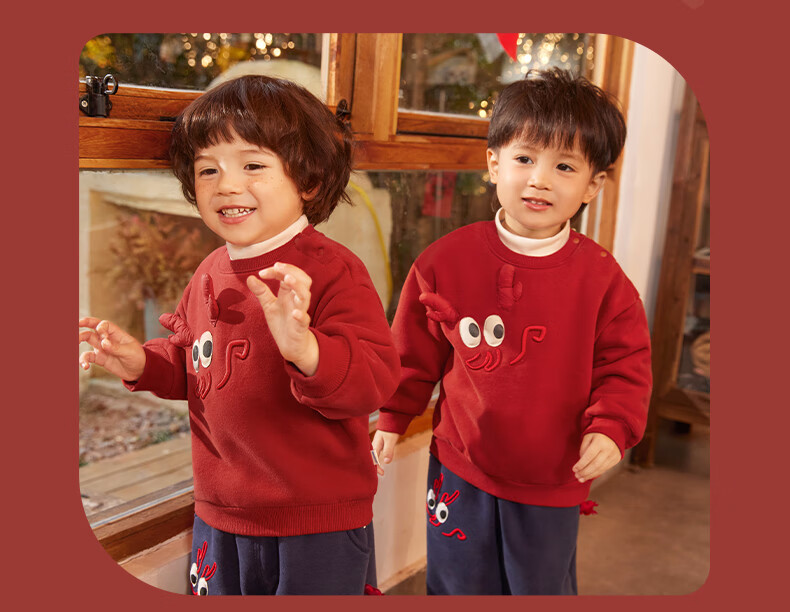 Ciciibear Boys' Dragon Year New Year Outfit, Red Fleece-Lined Sweatshirt, Children's New Year Winter Wear, Baby Winter Top 9