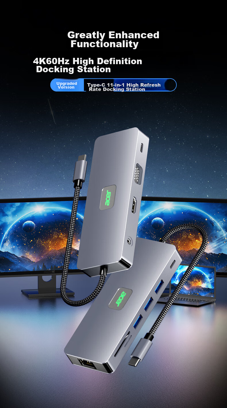 Acer Multi-Functional Expansion Dock USB-C to HDMI Converter Compatible with MacBook, 4K60Hz Screen Mirroring, VGA Audio Gigabit Ethernet Port Hub Expansion Dock 1