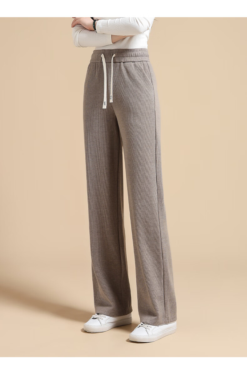 Meishi Women's Casual Pants Autumn Winter Fleece Lined Thickened Loose Straight Leg Wide Leg Trousers New 8317H Wheat 4XL 16