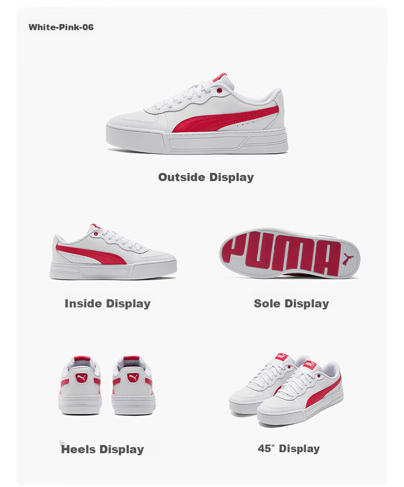 PUMA White Sneakers, Platform Tennis Shoes for Women, Sports Casual Shoes SKYE 374764, Size 38.5 12