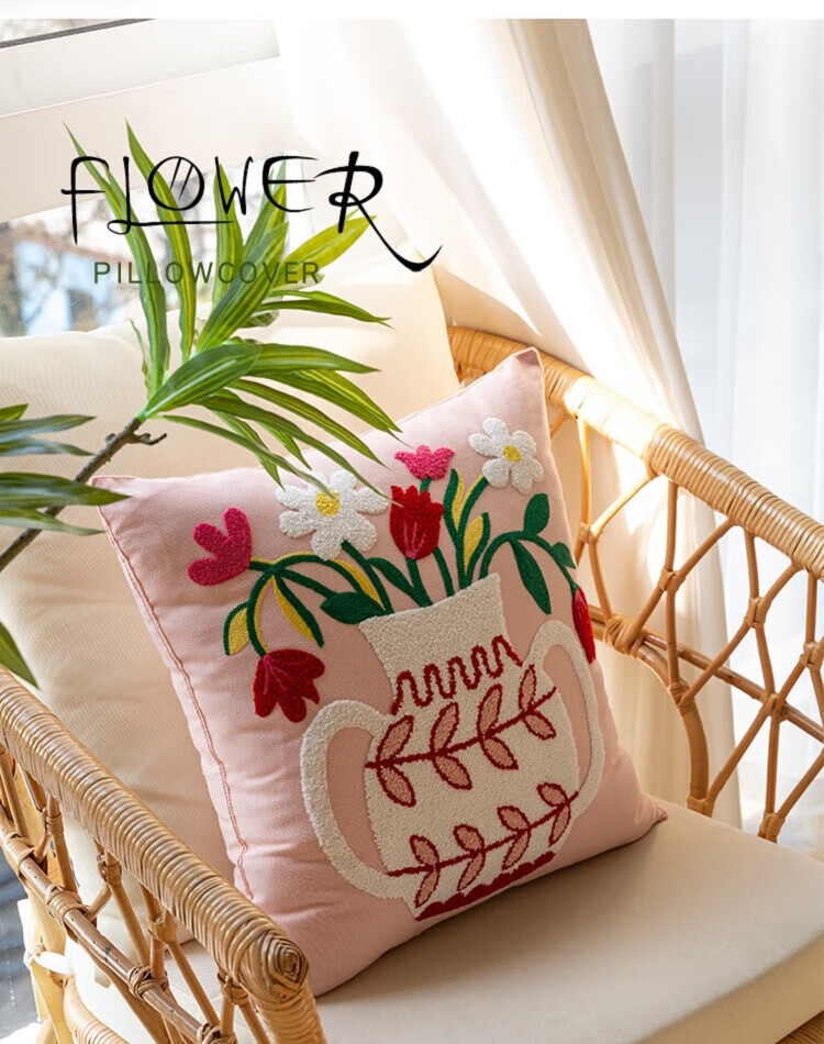 Fanyejia American Floral Pillow Cover without Insert, for Living Room Sofa Car Cushion, 3D Textured Backrest, Office Pillow Cover 1