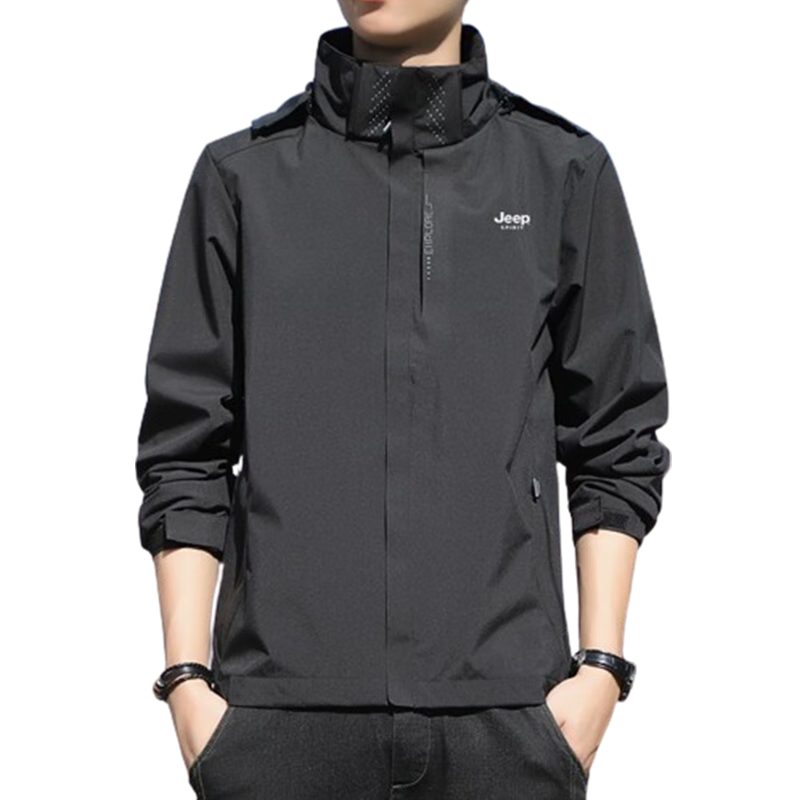JEEP SPIRIT Men's Windbreaker Jacket for Spring And Autumn, Windproof Outdoor Sports Coat, Dark Gray, 5XL
