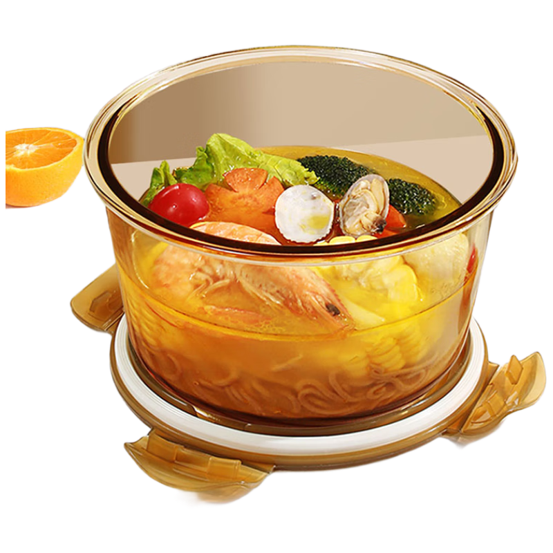 Demasi Heat-Resistant Glass Food Storage Container, Microwave-Safe Lunch Box for Office Workers, Amber - Tall Round 1400ml