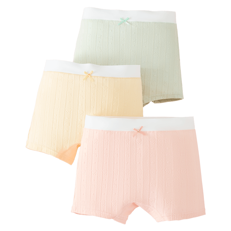 LangSha 5A Grade Antibacterial Pure Cotton Girls' Underwear, Women's Boyshorts, Ultra-Soft Comfortable Boxer Briefs, 3 Pairs, Size 130