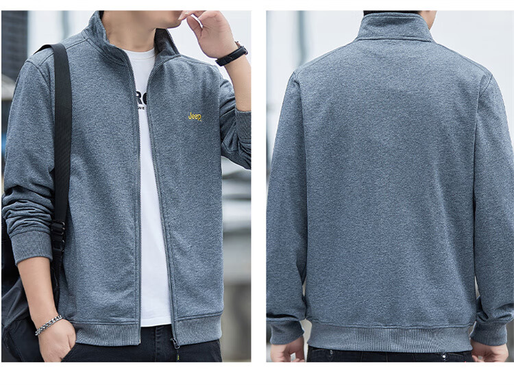 JEEP Men's Sweatshirt, Casual Cardigan Jacket for Spring And Autumn, Loose-Fitting Stand-Collar Top, Men's Clothing, Black, 4XL 15