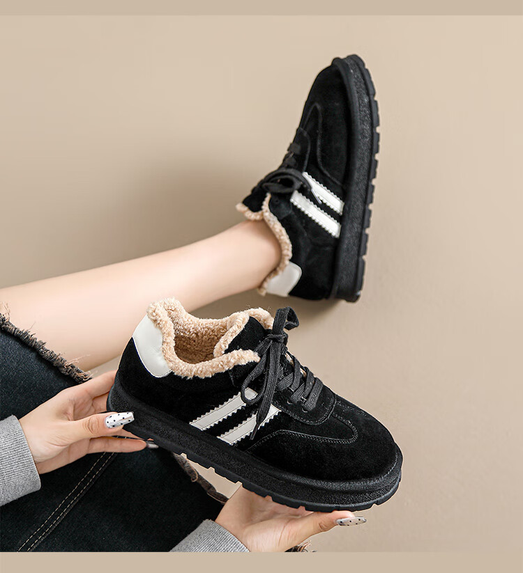 ZHR Cotton Shoes for Women, Winter Fleece-Lined Warm Training Shoes, Snow Anti-Cold Lightweight Thick-Soled Women's Shoes, EH121, Black, Size 38 15