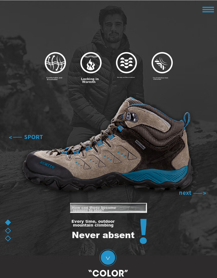 HUMTTO High-Top Hiking Boots, Comfortable Shock-Absorbing Outdoor Men's Trekking Shoes, Travel Cross-Country Climbing Shoes, Dark Gray, Size 41 2