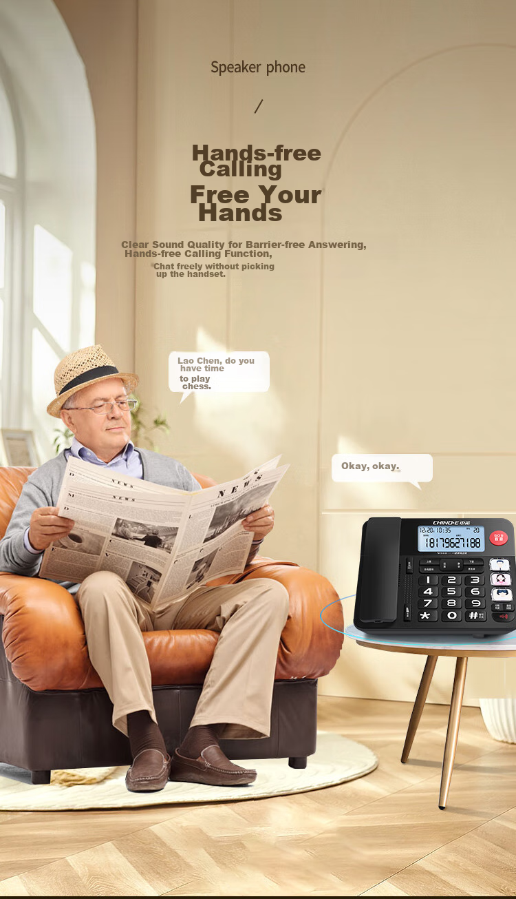 CHINO-E Landline Telephone for Elderly, Fixed-Line Phone, Large Ringtone, Luminous Buttons, Volume Control, Battery-Free, Caller ID, Office And Hotel Use C209 Red 3