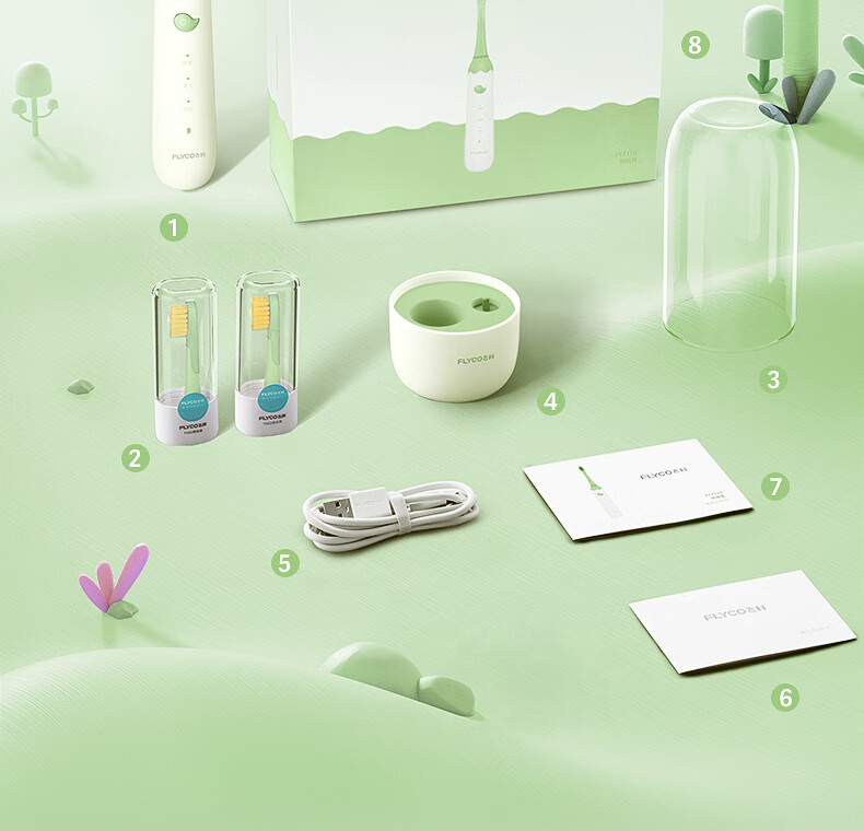 FLYCO Children's Electric Toothbrush with 3 Modes, Smart Timer, Sonic Soft Bristles, for Ages 3-6 Birthday And Children's Day Gift for Boys FT7110 Cute Gree 33