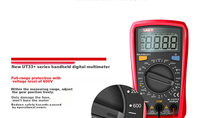 UNI-T UT33A+ Pocket Digital Multimeter, High-Precision Burn-Proof Multimeter, Electrician's Meter, Multi-Purpose Meter for Home Use 10