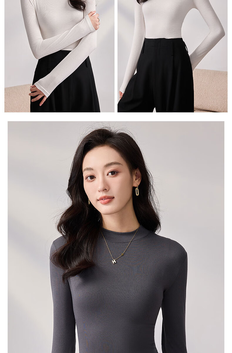 LangSha Spring And Autumn Modal Solid Color Low-Collar Base Shirt for Women, Slim-Fit Thin Inner Layer Long-Sleeve Slimming Stylish Top 16