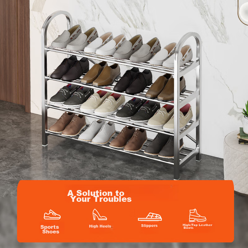 QIAONAMEI Stainless Steel Shoe Rack, Simple Home Entryway Dormitory Indoor Multi-Layer Storage Shoe Rack QNM1107-SR(A)