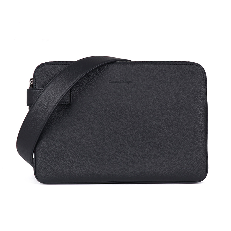 ermenegildo zegna 杰尼亚 男士黑蓝色皮质压纹手提单肩包 c1270d toe