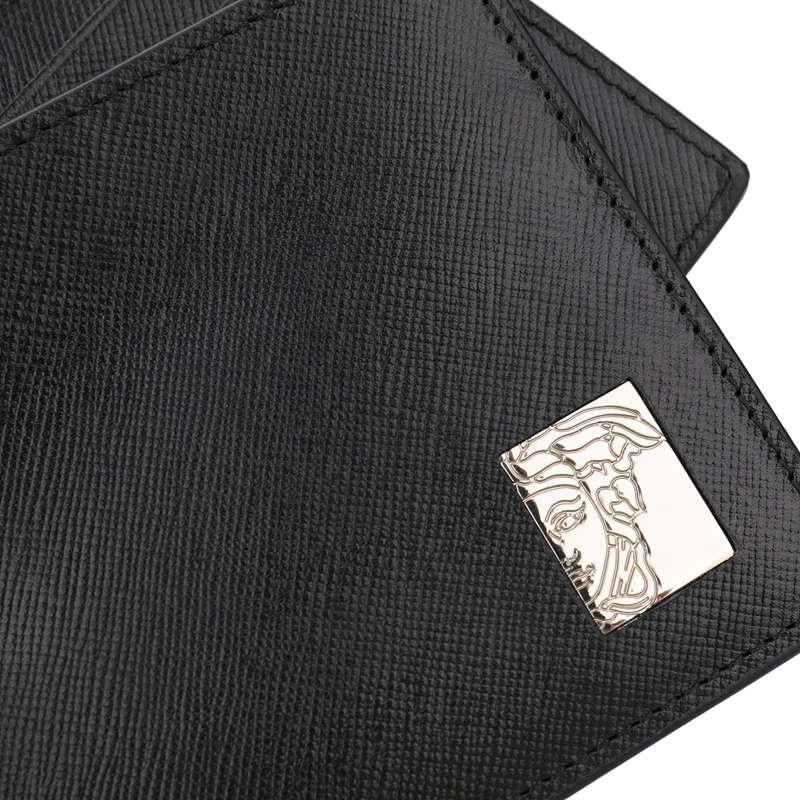 versace collection 范思哲 男士银色金属美杜莎半人脸黑色十字纹牛皮