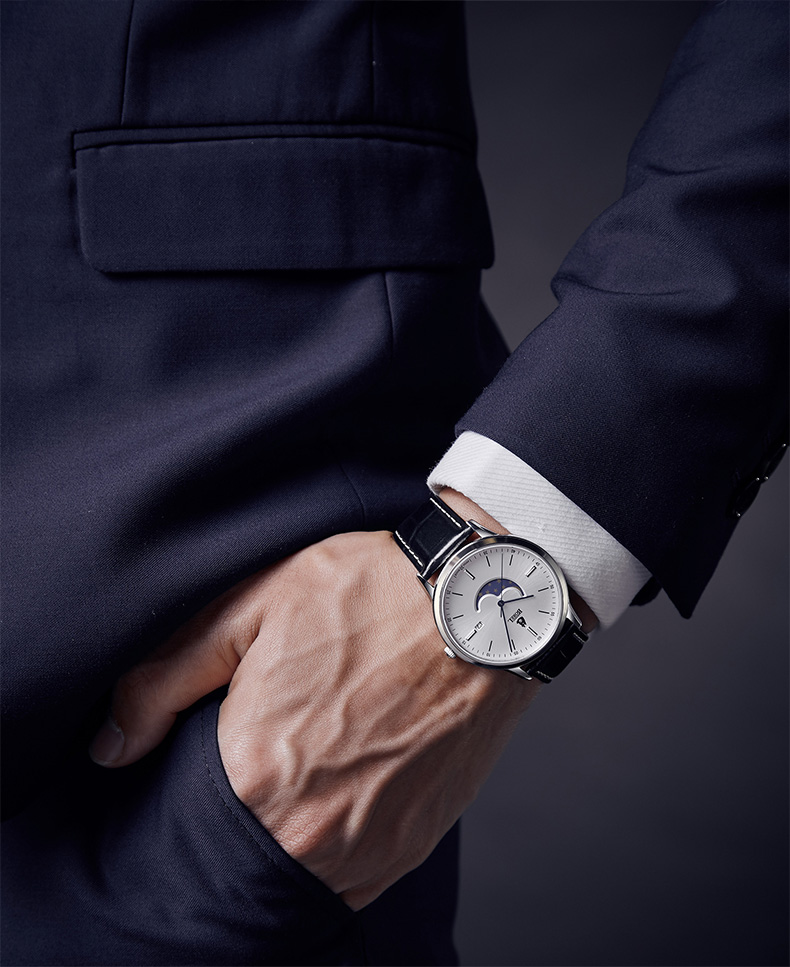 ERNEST BOREL Swiss Men's Watch [Mid-Autumn Festival Gift] Elegant Series Quartz Men's Watch with Blue Hands And Moon Phase, Gift for Boyfriend 3