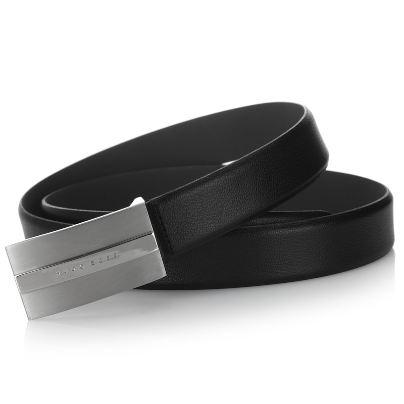 hugo boss 雨果博斯 男士黑色牛皮压纹银色板扣皮带腰带 50127276 001