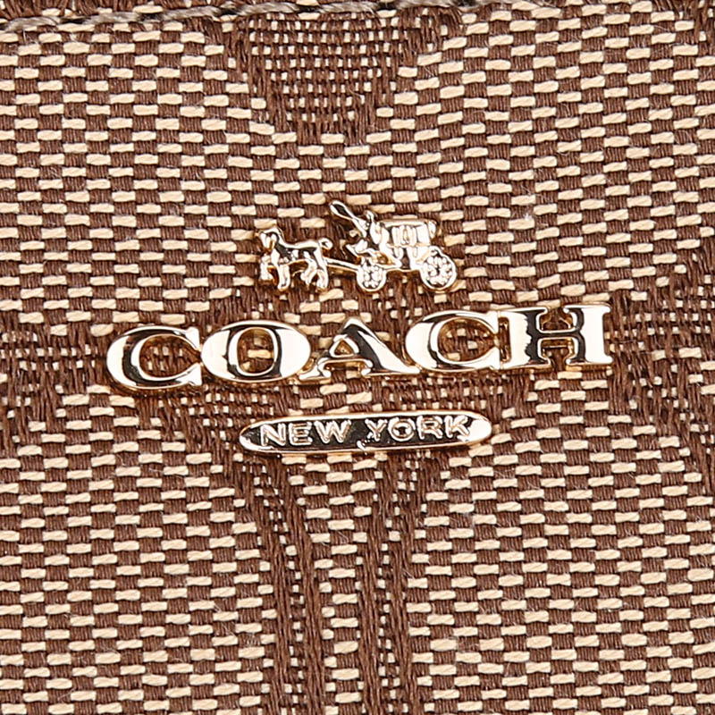 coach 蔻驰 奢侈品 女士卡其棕色边帆布小号手提肩背斜挎包饺子包小号