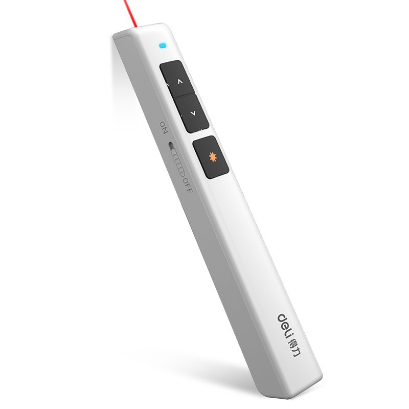Deli Laser Pointer, 100-Meter Control Page-Turning Speaker PPT Page-Turning Pen, Laser Page-Turning Pointer, Wireless Presentation Page-Turner Cat Teaser Pen, Red Light, White 2802P