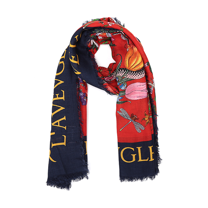gucci 古驰 女士红色印花图案混纺围巾披肩 476474 3g345 6468