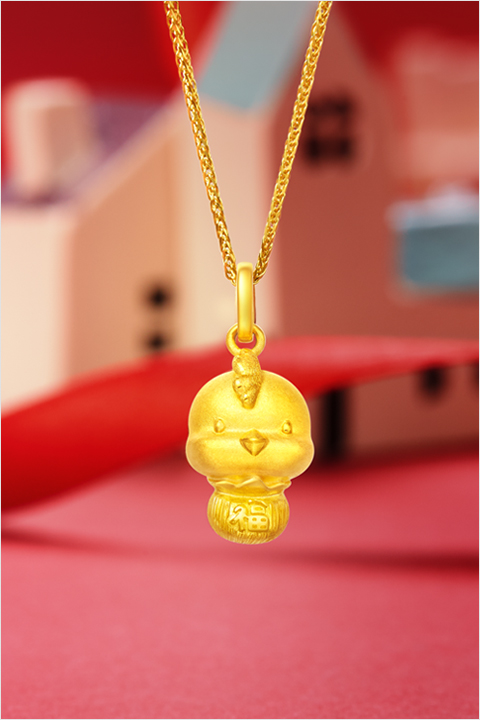 周大福(chow tai fook)生肖福气鸡足金黄金吊坠 f200641 48 约2克