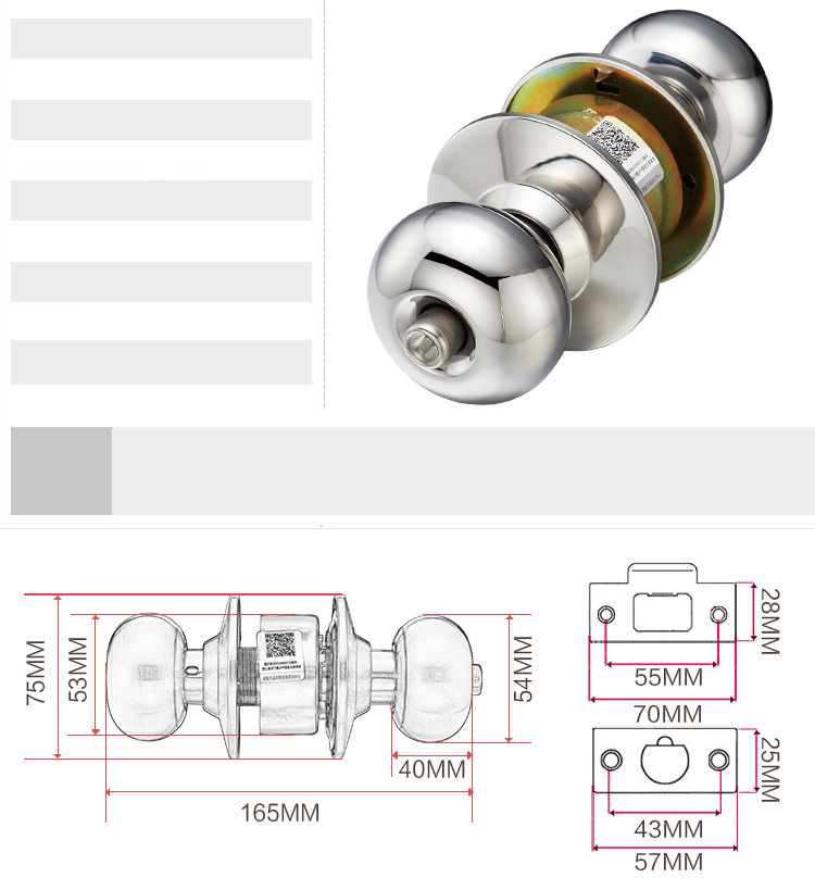 Fly.Globe Spherical Lock for Bedroom Door, 304 Stainless Steel Ball Lock FQ-5791CP(60) 8