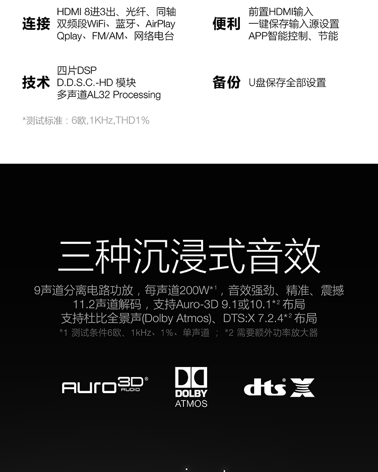 天龙（DENON）AVR-X4400H 音响 音箱 家庭影院 9.2声道AV功放机 4K杜比全景声DTS:X蓝牙WIFI 黑色-京东