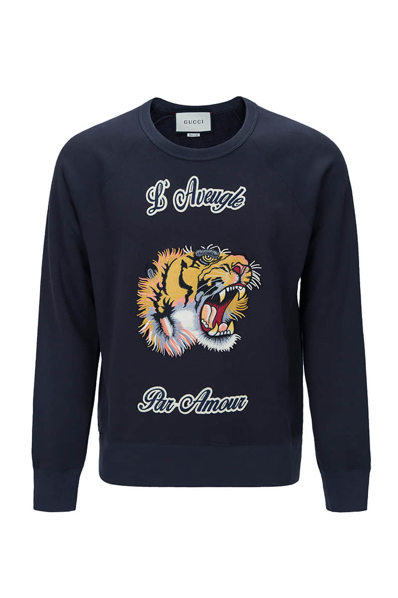 gucci 古驰 服饰 深灰色老虎头刺绣男士卫衣 408242 x5e80 1577 s