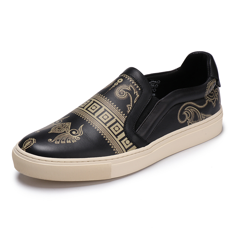 versace collection 范思哲 奢侈品 17秋冬新款 男士黑配绿色皮革平底