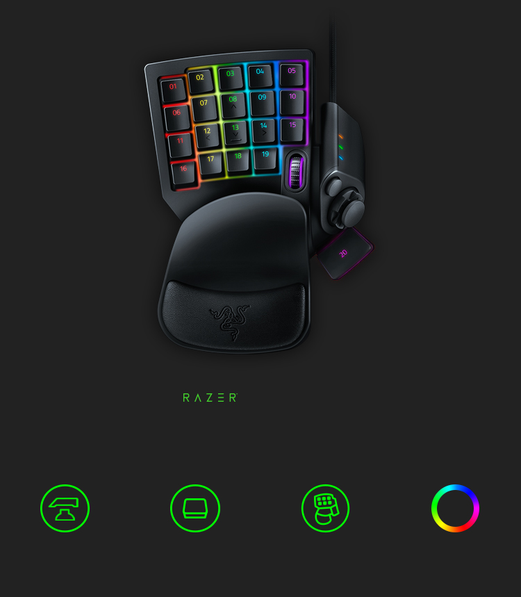 Razer Talos Pro Gaming Single-Handed Keyboard with Analog Switches, 32 Programmable Keys, 8-Direction Thumbsticks And Scroll Wheel, Mercury 3