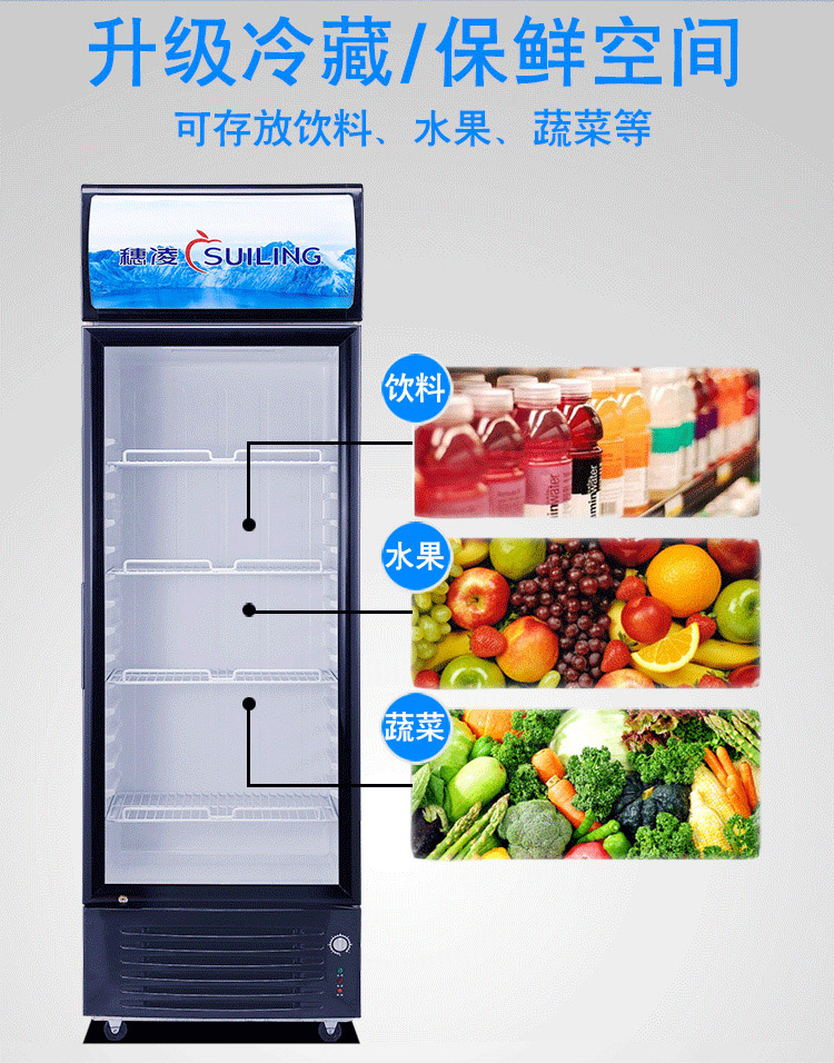 穗凌(suiling) lg4-259lt单门冰柜商用饮料立式水果保鲜柜冷藏展示柜