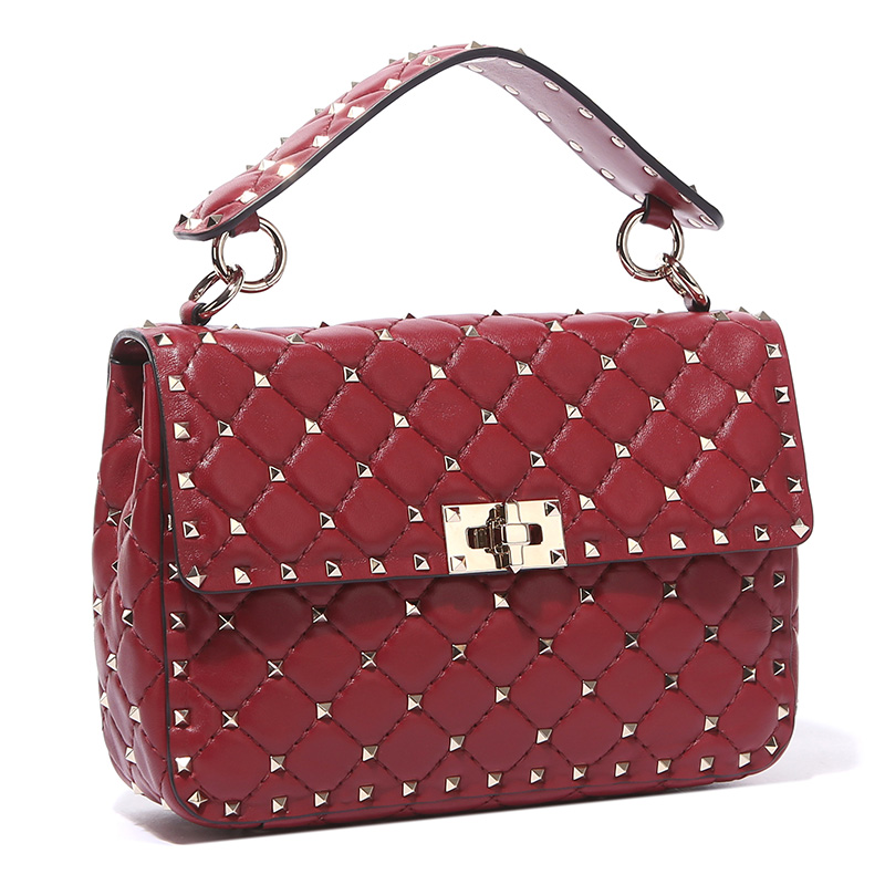 valentino 华伦天奴 女士中号红色羊皮铆钉手提包链条单肩包 nw2b0122