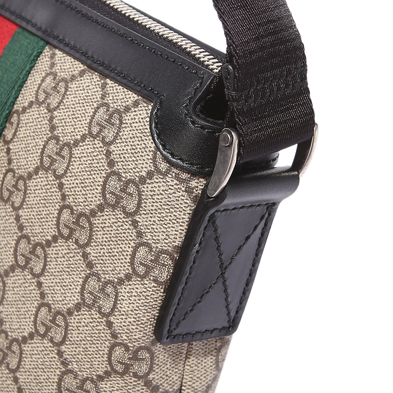 gucci 古驰 gg supreme系列乌木色pu条纹男女中性款单肩斜挎包 471454