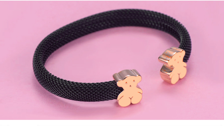 tous 桃丝熊 女士网织系列银镀金时尚经典小熊黑色手镯 611901760