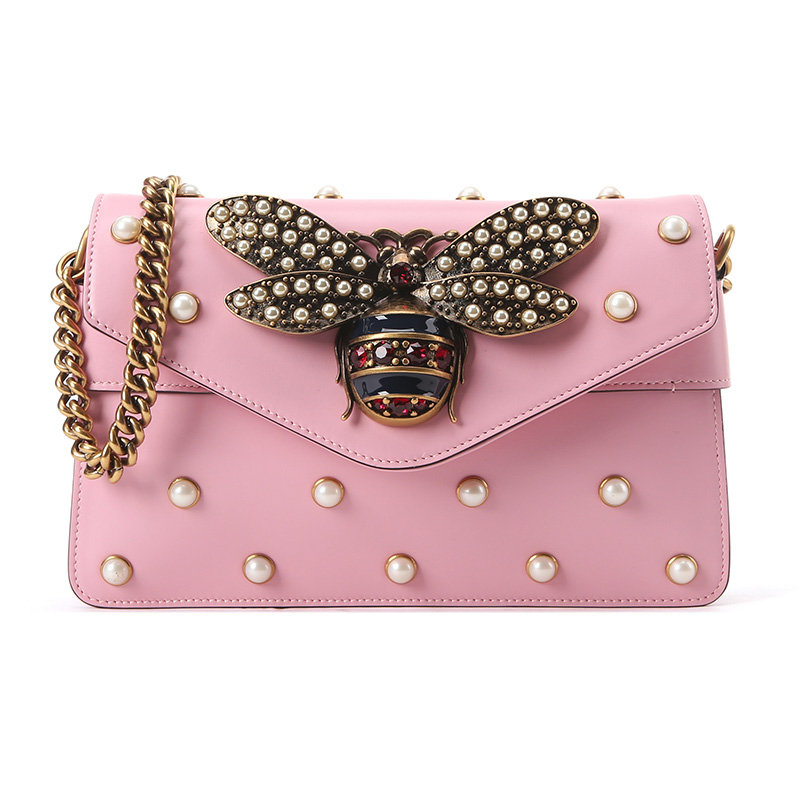 【古驰单肩包】gucci 古驰 gucci女包 broadway系列粉色牛皮蜜蜂装饰