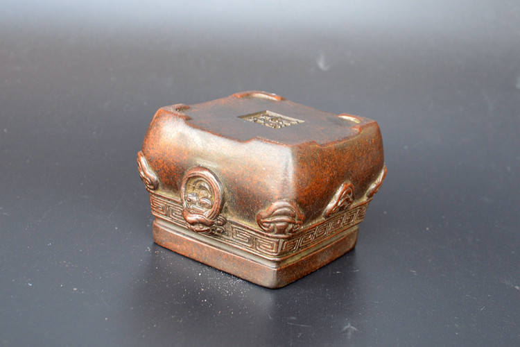 古玩杂项狮首衔环耳锦带方炉 苏州陈巧生家居宣德炉铜炉香炉家居装饰