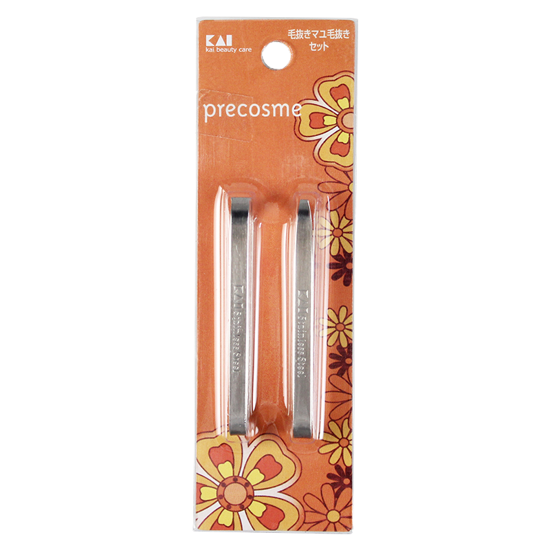 KAI Stainless Steel Flat Tip Eyebrow Tweezers Set (Eyebrow Shaping) Wide and Narrow Tip Hair Removal Tweezers