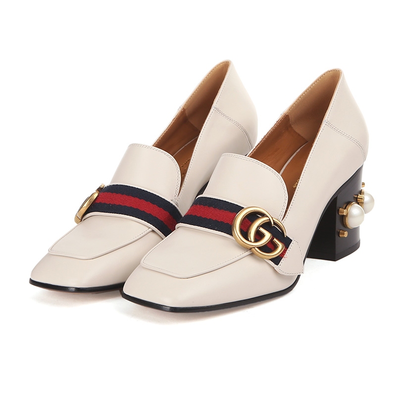 gucci 古驰 gucci女鞋 象牙白牛皮圆珠装饰女士粗跟鞋 425943 dkhc0