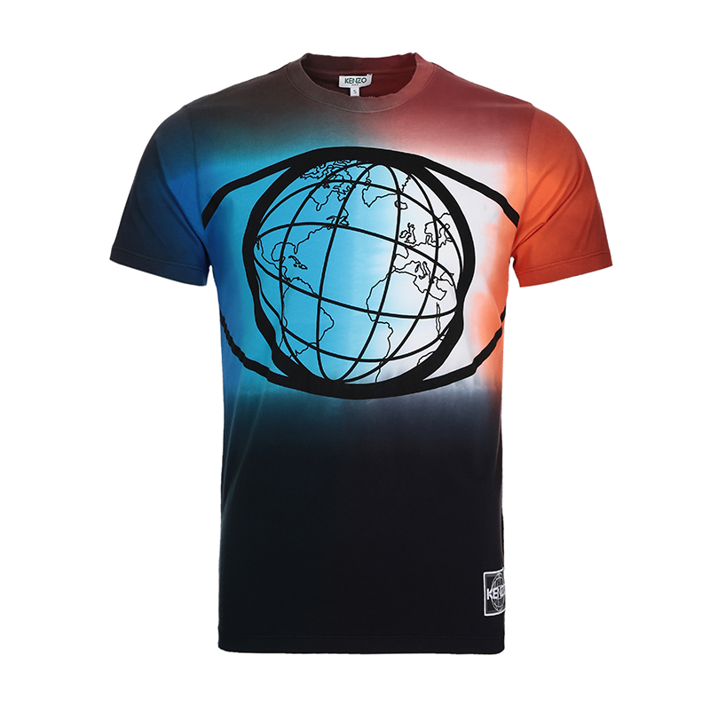 kenzo 高田贤三 男士多色拼色地球图案棉质短袖圆领t
