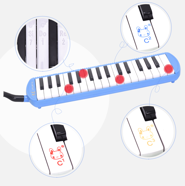 Qimei 32-Key Recommended Teaching Melodica, Parent-Child Tree Melodica (Blue), with Playing Instructions And Musical Note Stickers 7