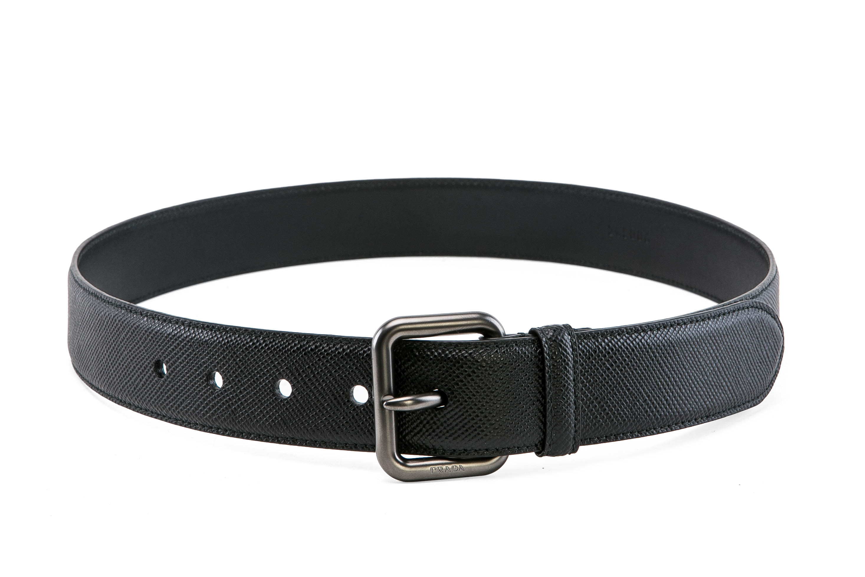 prada 普拉达 男士黑色荔枝纹牛皮针扣式腰带 2cs006 2fad f0002 80