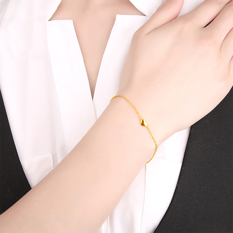 菜百首饰 足金心形黄金手链 计价 约2.62克