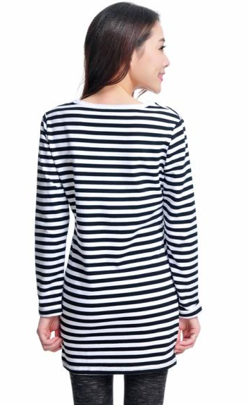 Modern-Tee 连衣裙2016春季女式圆领长袖条纹修身中长款包臀裙 黑色/黑白条纹 M