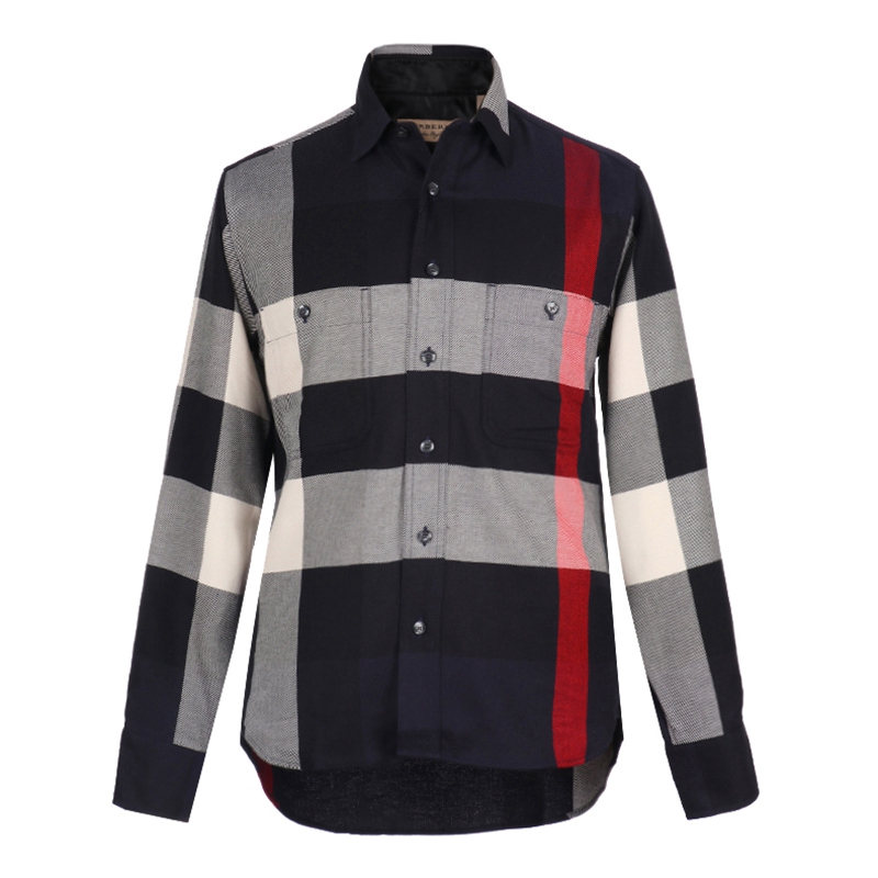 burberry 巴宝莉 男士深蓝色格纹棉纤长袖衬衫 40561631 xl码