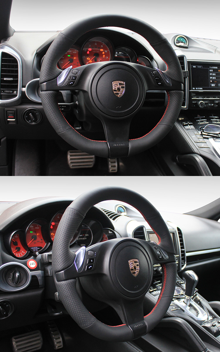 圣玛克 保时捷 四季专车专用真皮反绒翻毛手缝方向盘套全包 保时捷