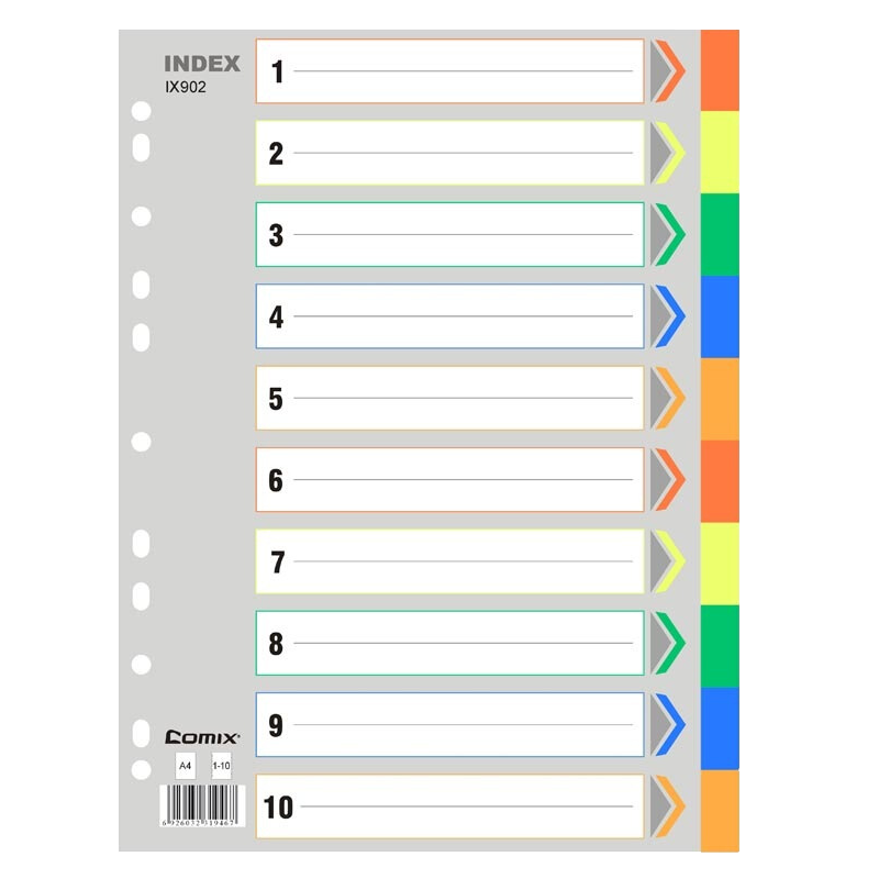 COMIX, 10-Color A4 Set with Index Dividers And PP Labels, 11-Hole Punched, Office Supplies EX8902