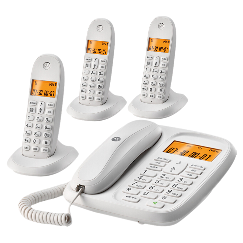Motorola Digital Cordless Telephone, Wireless Landline, Parent-Child System with Three Handsets, for Office And Home Use, Chinese Display, Free Installation Set CL103C (White)